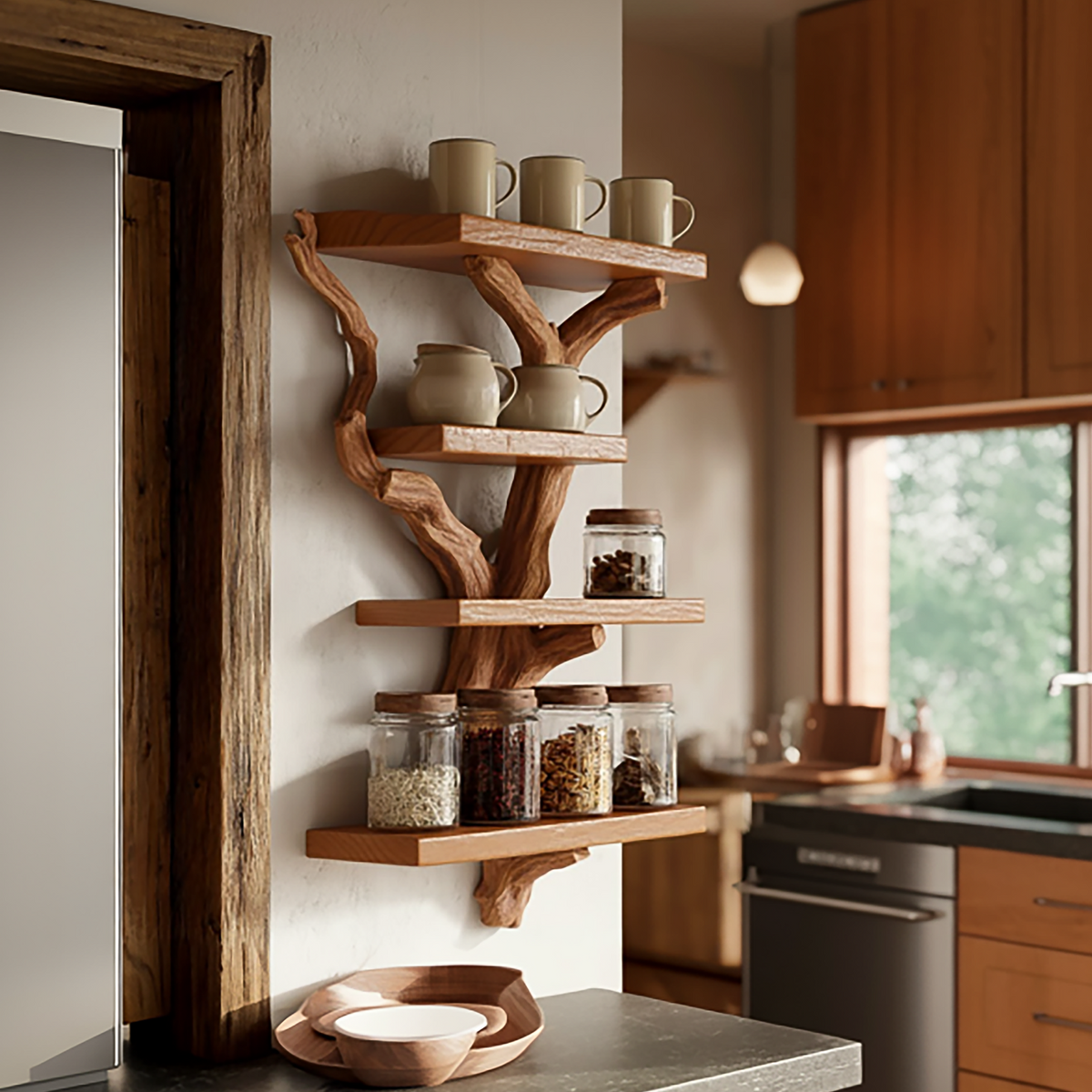 Artistic Branch Kitchen Wall Shelf Kitchen Interior Functional Decor - view 3