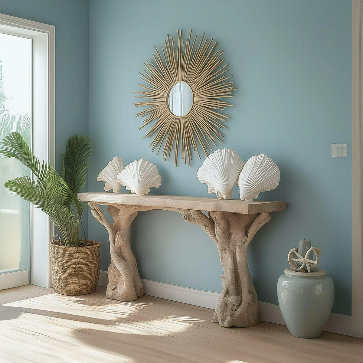 Beach Inspired Wooden Console Table Handcrafted Tree Form Design - view 3