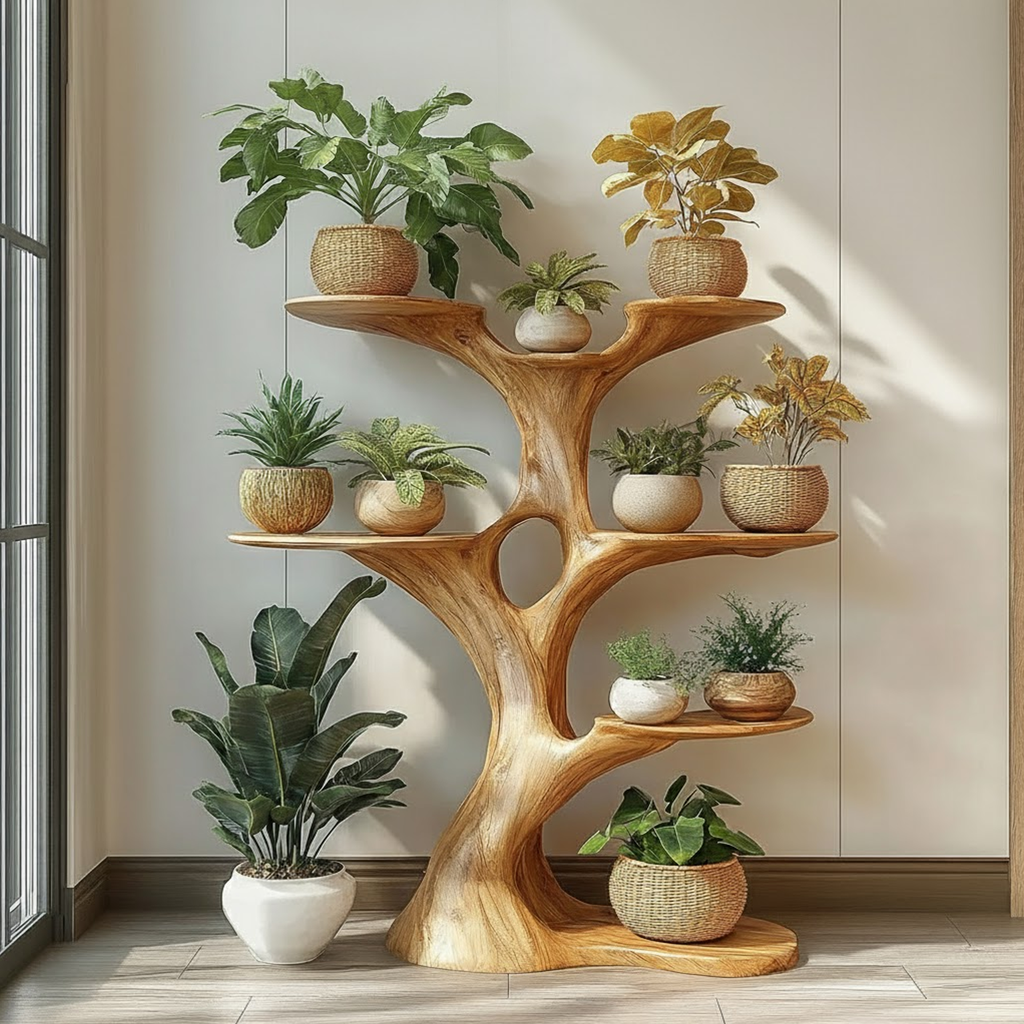 Artistic Tree Plant Stand Modern Living Room - view 3