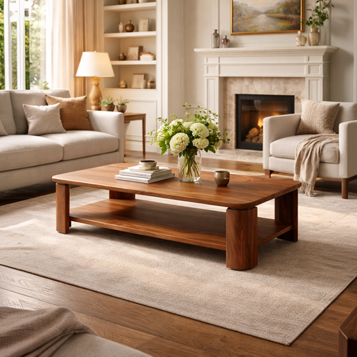 Classic Contemporary Solid Wood Coffee Table Timeless Living Room Interior - view 3