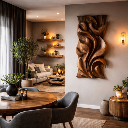 Abstract Carved Solid Wood Wall Art Sculptural Interior Decor - view 2
