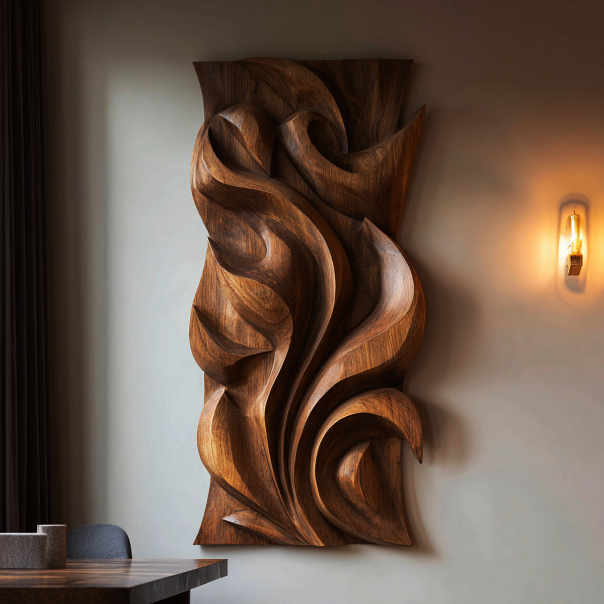 Abstract Carved Solid Wood Wall Art Sculptural Interior Decor - view 3