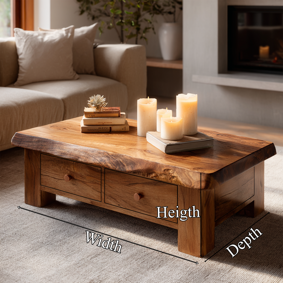 Classic Drawer Solid Wood Coffee Table Warm Modern Living Room Interior - view 4