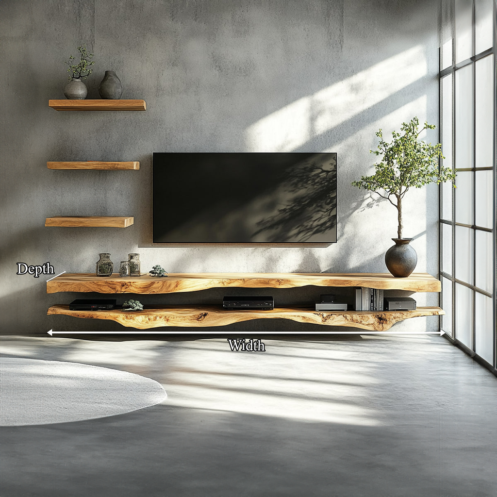 Combo 2 Pieces Rustic Floating TV Stand Living Room Media - view 5