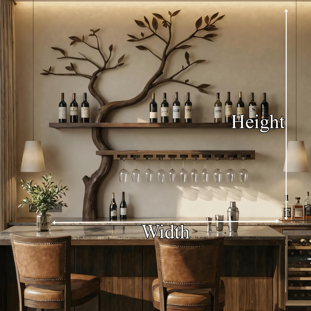 Artistic Tree Shaped Wooden Wall Wine Rack Bar Bottle Display Shelf Restaurant Bar Decor - view 6