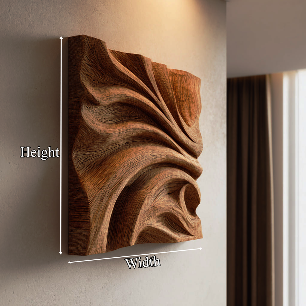 Abstract Fold Carved Solid Wood Wall Art Modern Interior Decor - view 5