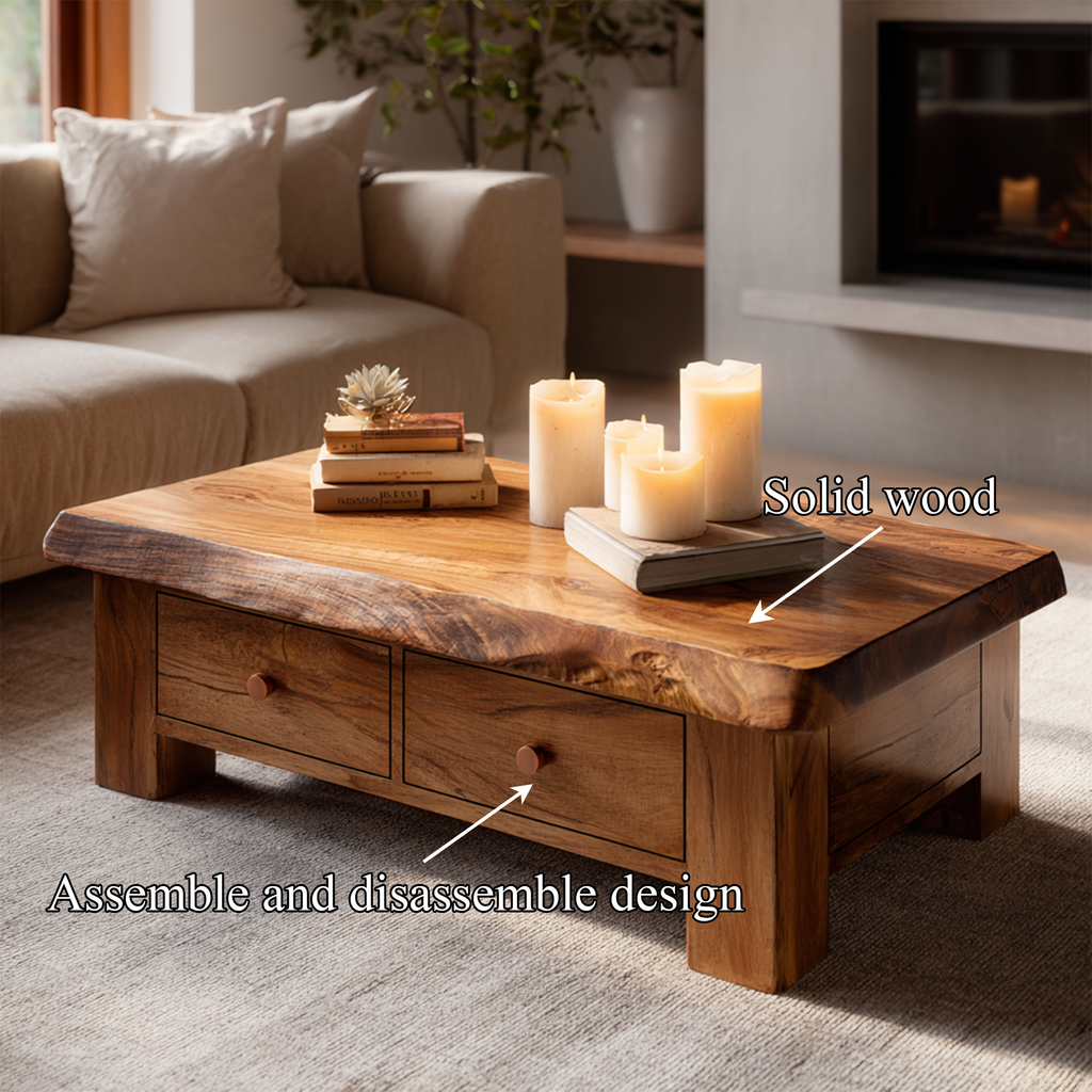 Classic Drawer Solid Wood Coffee Table Warm Modern Living Room Interior
