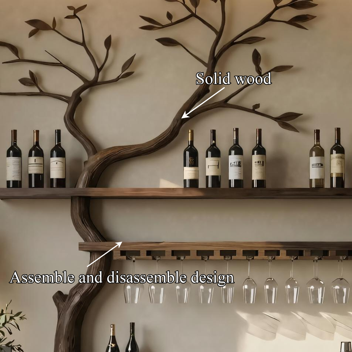 Artistic Tree Shaped Wooden Wall Wine Rack Bar Bottle Display Shelf Restaurant Bar Decor - view 5