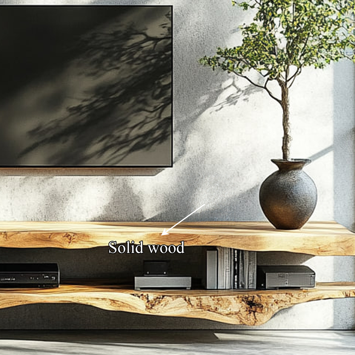 Combo 2 Pieces Rustic Floating TV Stand Living Room Media