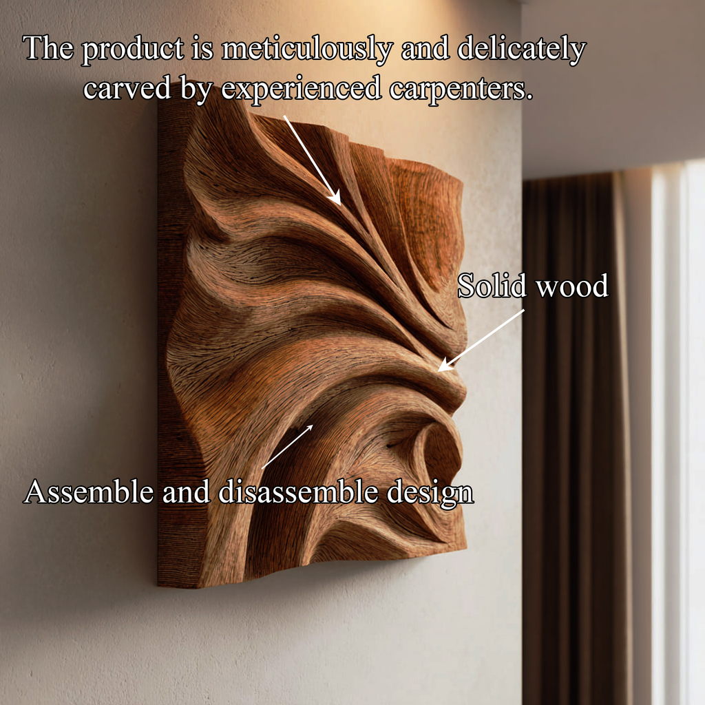 Abstract Fold Carved Solid Wood Wall Art Modern Interior Decor - view 4