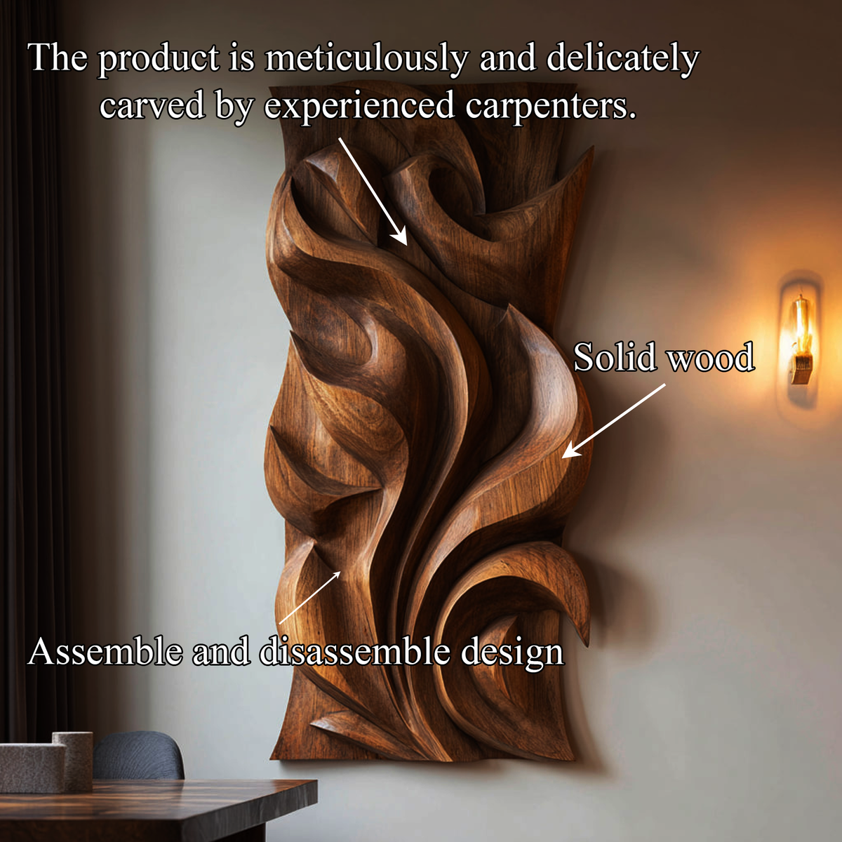 Abstract Carved Solid Wood Wall Art Sculptural Interior Decor - view 4