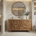 Bohemian Solid Wood Bathroom Vanity Leaf Carved Storage Cabinet