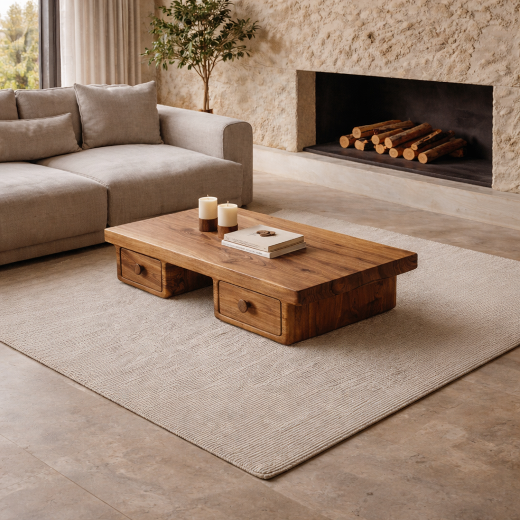 Compact Storage Solid Wood Coffee Table Cozy Living Room Interior - view 2