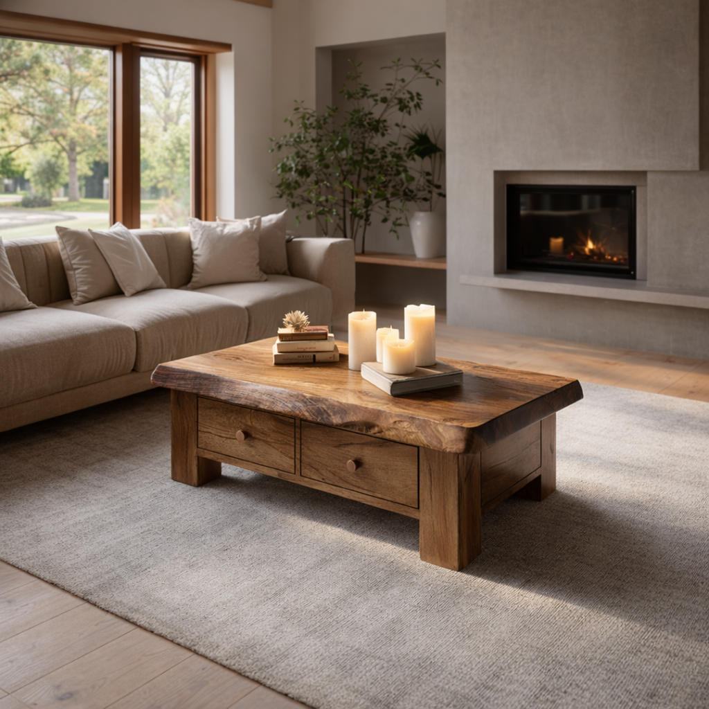 Classic Drawer Solid Wood Coffee Table Warm Modern Living Room Interior - view 2