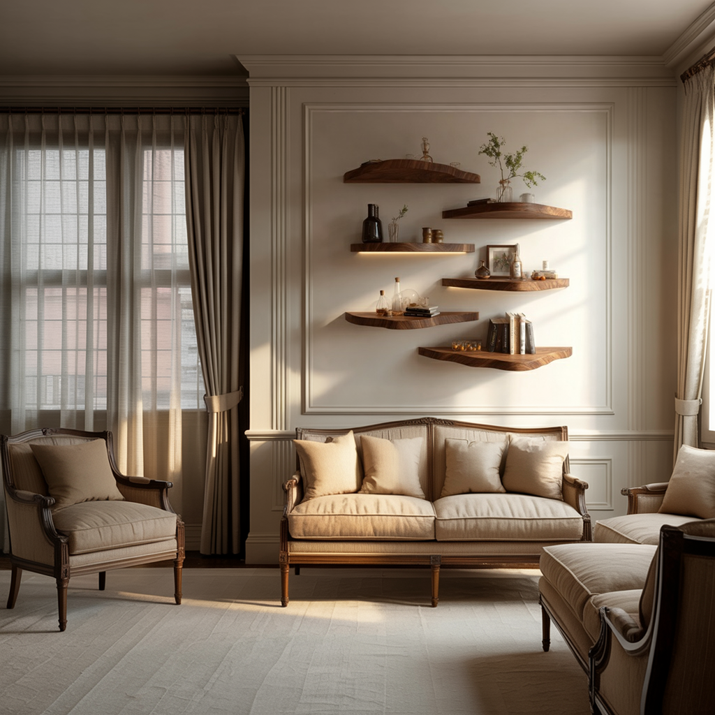 Asymmetrical Solid Wood Floating Shelves Organic Wall Display Interior Decor - view 2