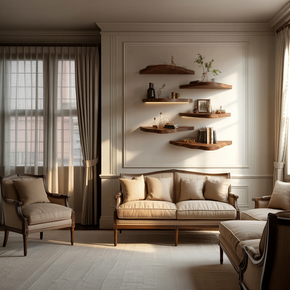 Asymmetrical Solid Wood Floating Shelves Organic Wall Display Interior Decor - view 2
