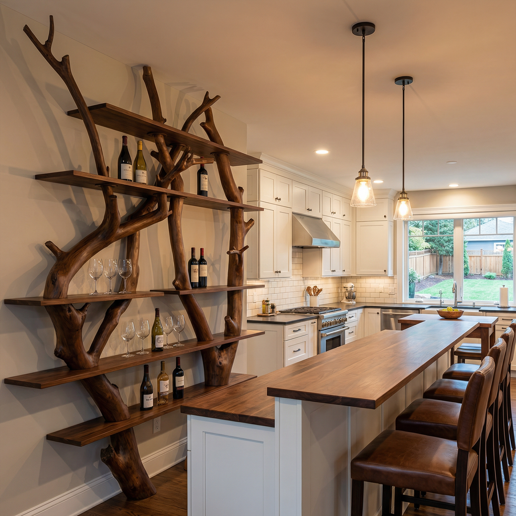 Contemporary Wooden Wine Rack Wall Shelf For Kitchen Dining Room Home Bar - view 4