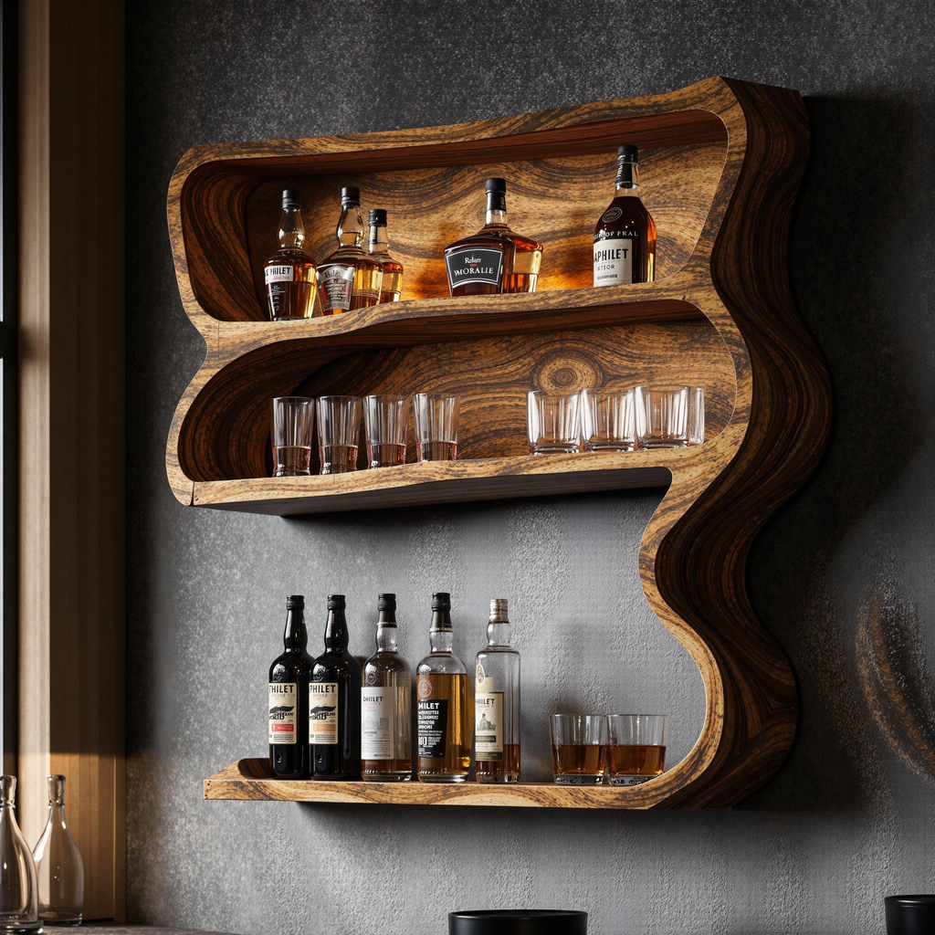 Customizable Wood Wine Bar Shelf For Modern Living Rooms - view 3