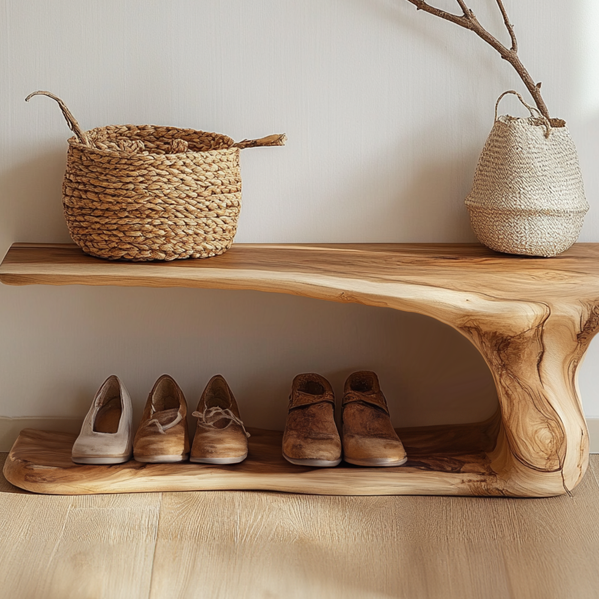 Custom Wood Shoe Bench Rack Wood Farmhouse Shoe Storage - view 2