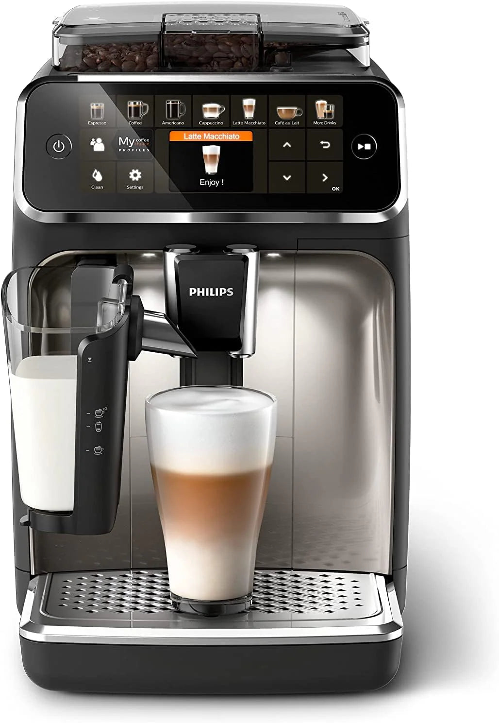 PHILIPS 5400 Fully Automatic Espresso Machine With LatteGo, 15"D x 10"W x 17"H - EP5447/94