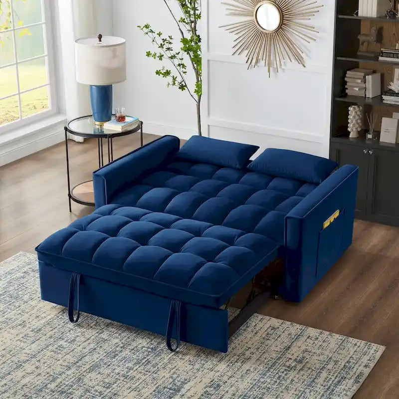 4-in-1 Velvet Pull-Out Sleeper Sofa Bed Loveseat With Reclining Backrest And 2 Side Pockets
