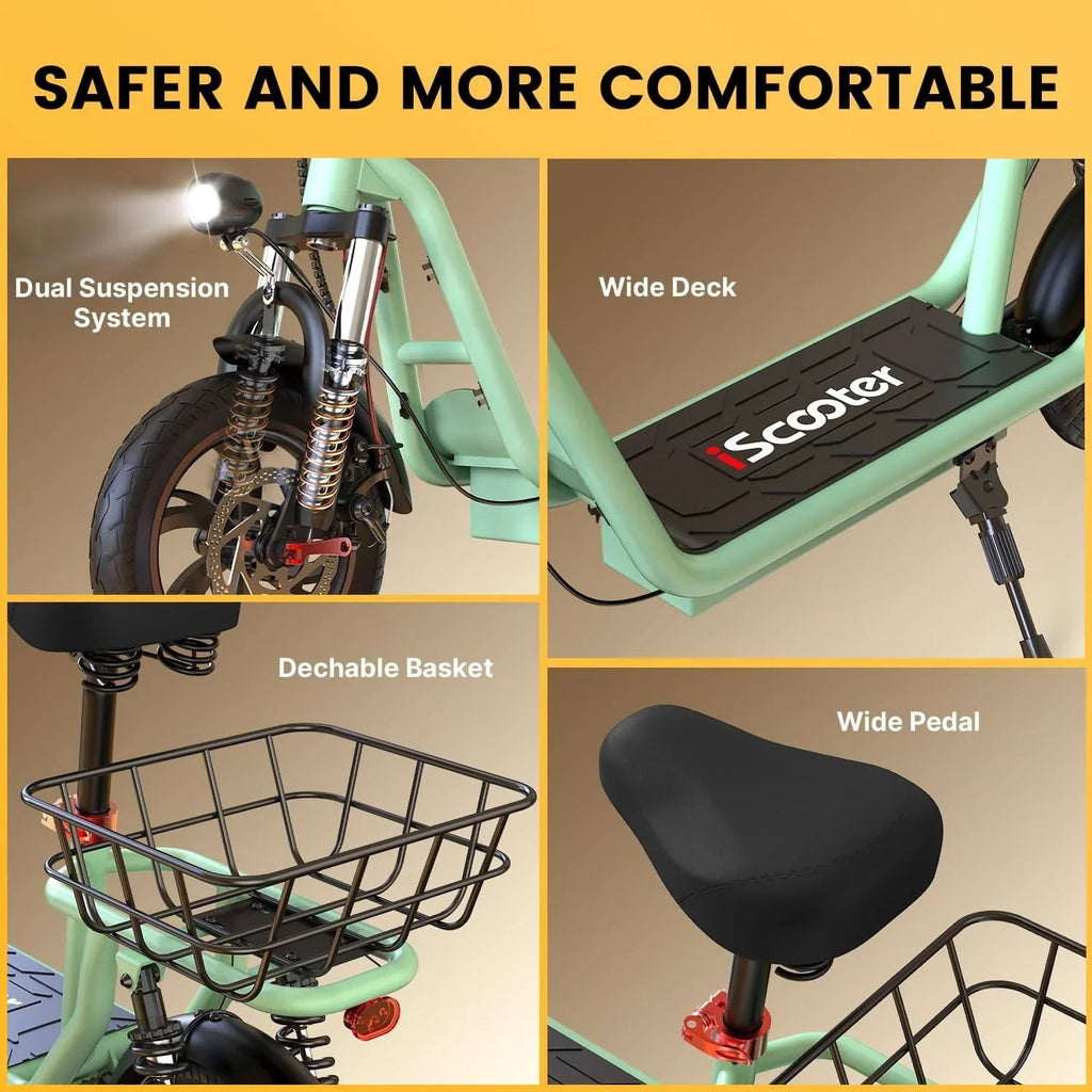 iScooter Electric Scooter With Seat, 500W, 21 Miles, 15.6 mph - i12