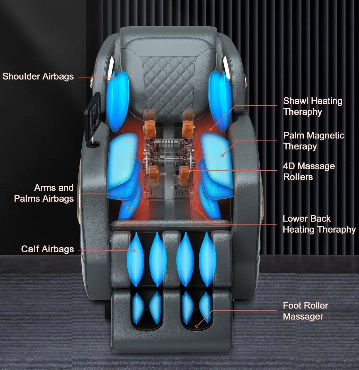 4D Zero Gravity Full Body Shiatsu Massage Chair With 58in SL Track - Premium Black Leather