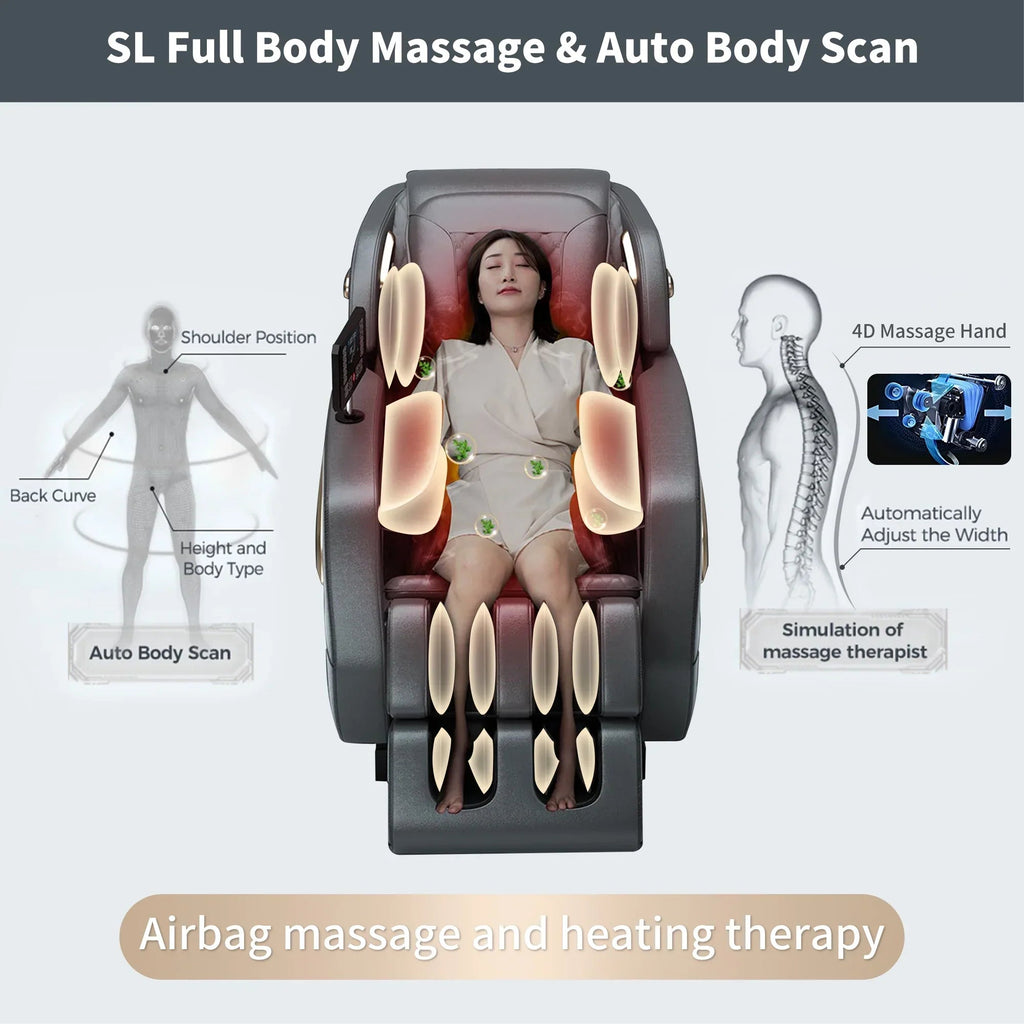 4D Zero Gravity Full Body Shiatsu Massage Chair With 58in SL Track - Premium Black Leather