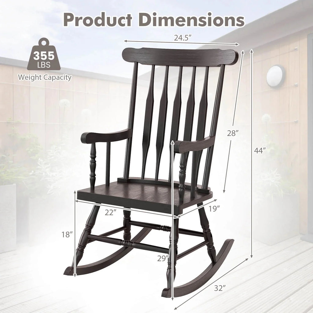 Costway Rubber Wood Rocking Chair, White, 22 x 32 x 44 in, 300 lbs
