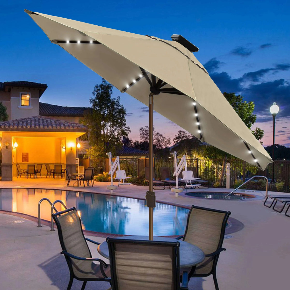 EliteShade 9ft Market Patio Umbrella With 80 LED Lights, Ruby