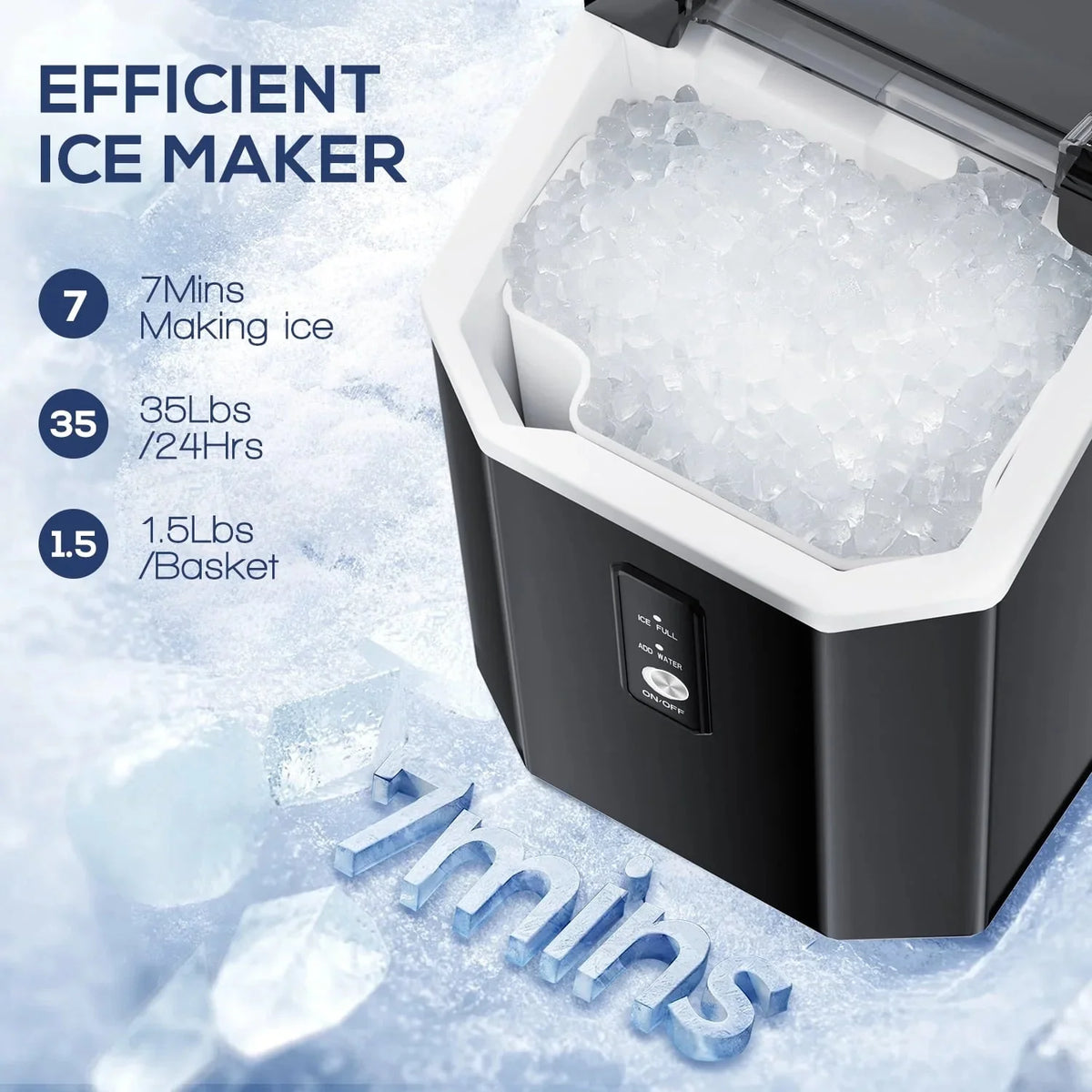Auseo Countertop Nugget Ice Maker, 35Lbs/24H, 1.1L, Stainless Steel Silver - Self-Cleaning