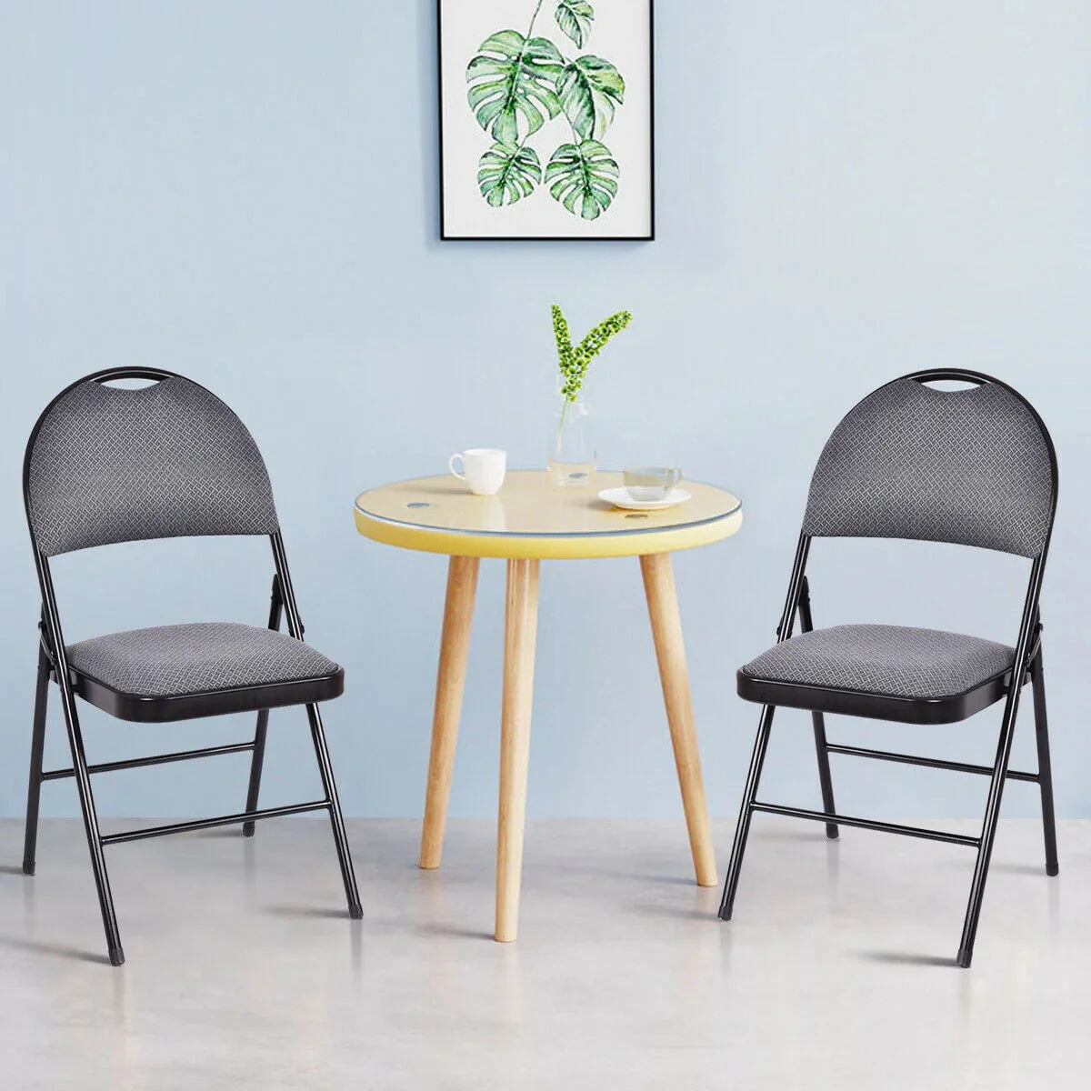Costway Folding Chairs With Fabric Upholstered Padded Seats And Metal Frame - Set Of 6