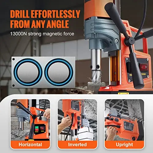 VEVOR Magnetic Drill Press, 1300W, 11-Piece Drill Bit Set