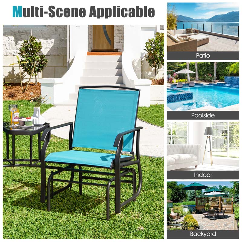 2-Person Double Swing Glider Chair With Glass Table, Steel And Fabric - 77in x 34in x 36in