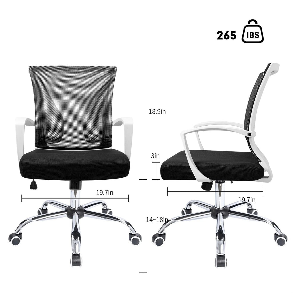 Ergonomic Mesh Mid-Back Office Chair With Adjustable Lumbar Support, 300 lbs Capacity