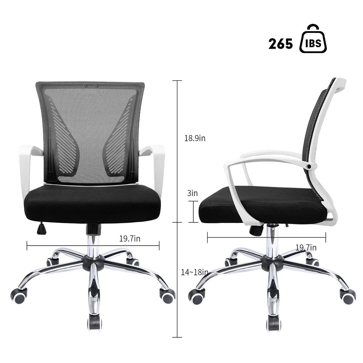 Ergonomic Mesh Mid-Back Office Chair With Adjustable Lumbar Support, 300 lbs Capacity