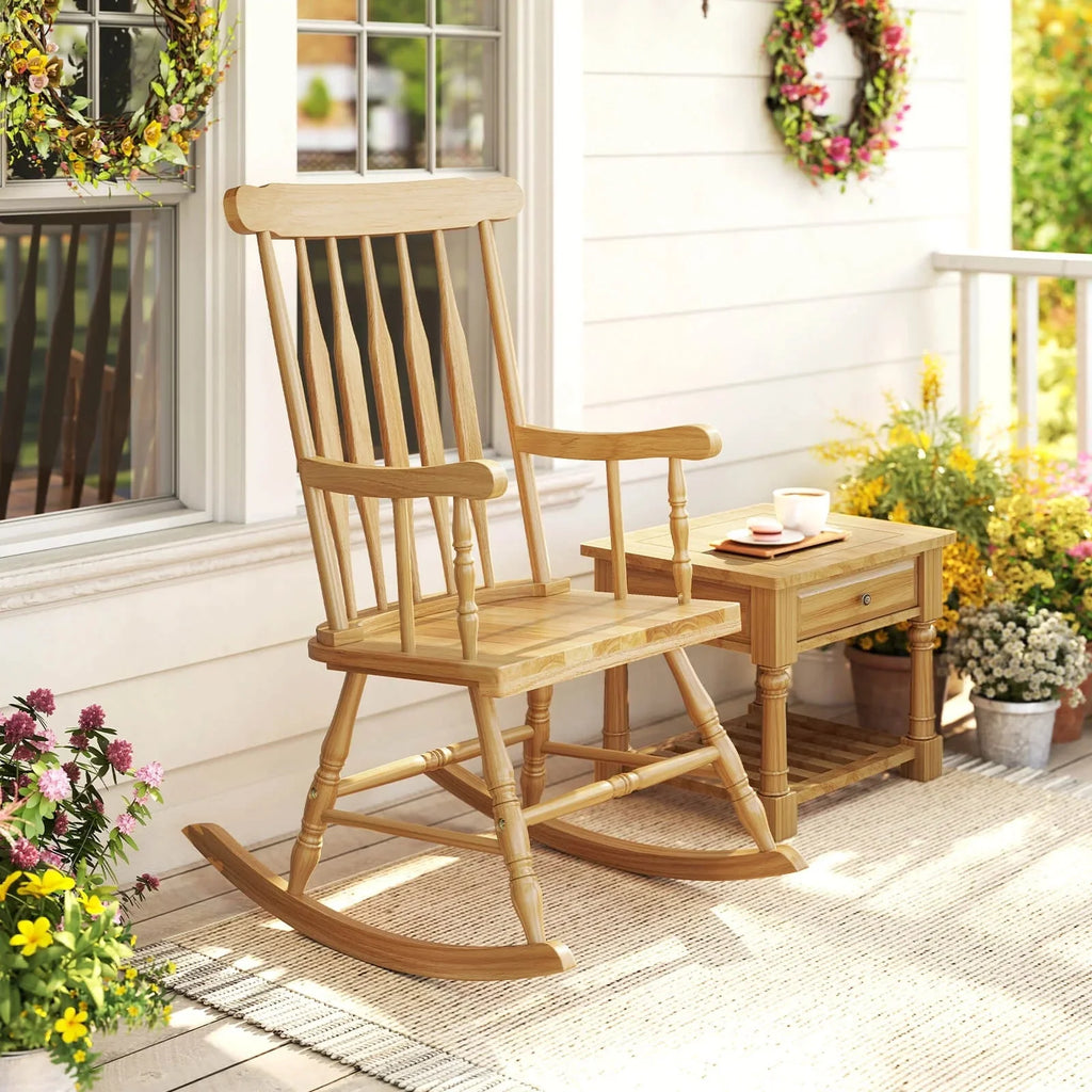 Costway Rubber Wood Rocking Chair, White, 22 x 32 x 44 in, 300 lbs