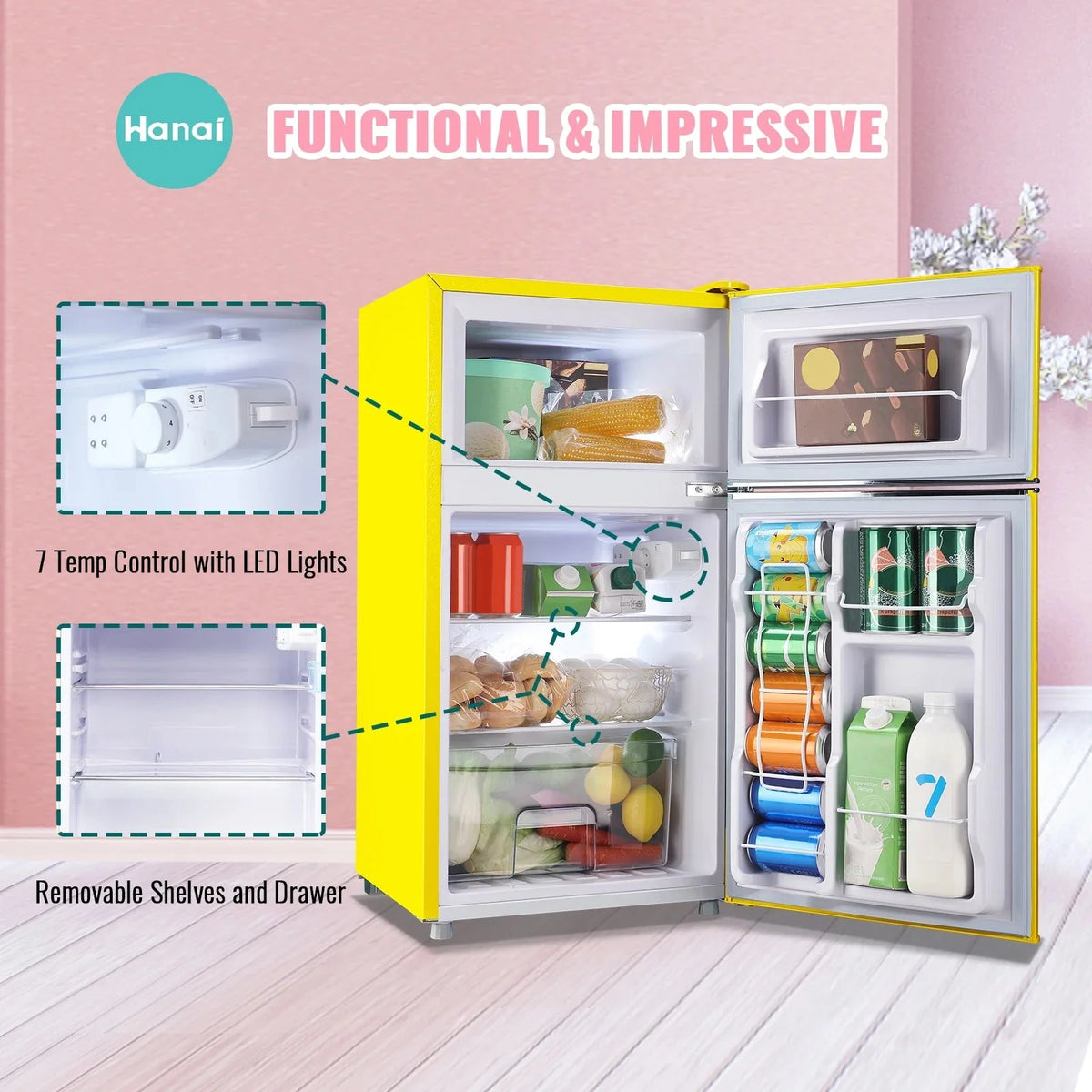 WANAI 3.5 Cu.ft Compact Refrigerator With Top Freezer, Blue