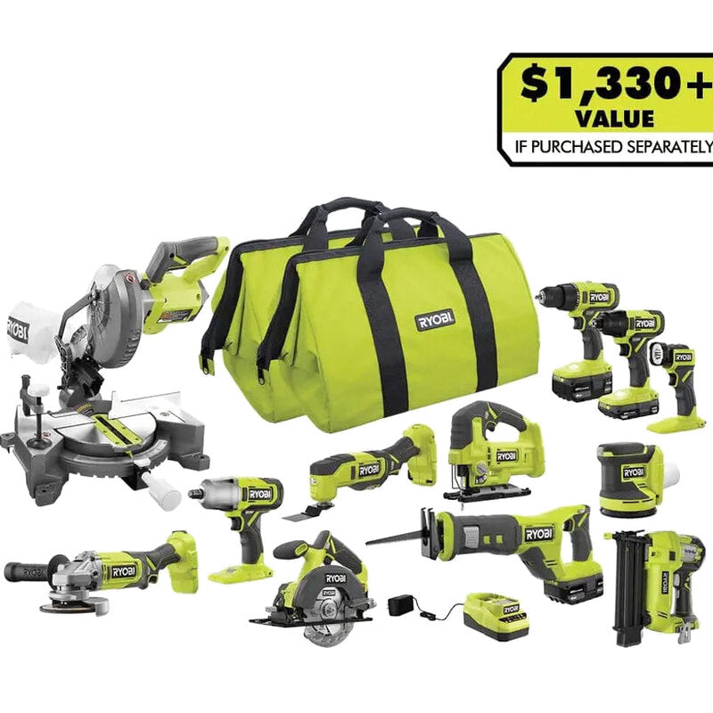 RYOBI ONE+ 18V 12-Tool Combo Kit With 1.5 Ah And 4.0 Ah Batteries And Charger - PCL2200K3N
