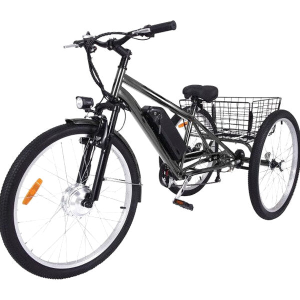 26 Inch Adult 3 Wheel Electric Tricycle With Basket, Fat Tires, 7 Speeds, 350W Motor, 36V 10Ah Battery - BICYCLE
