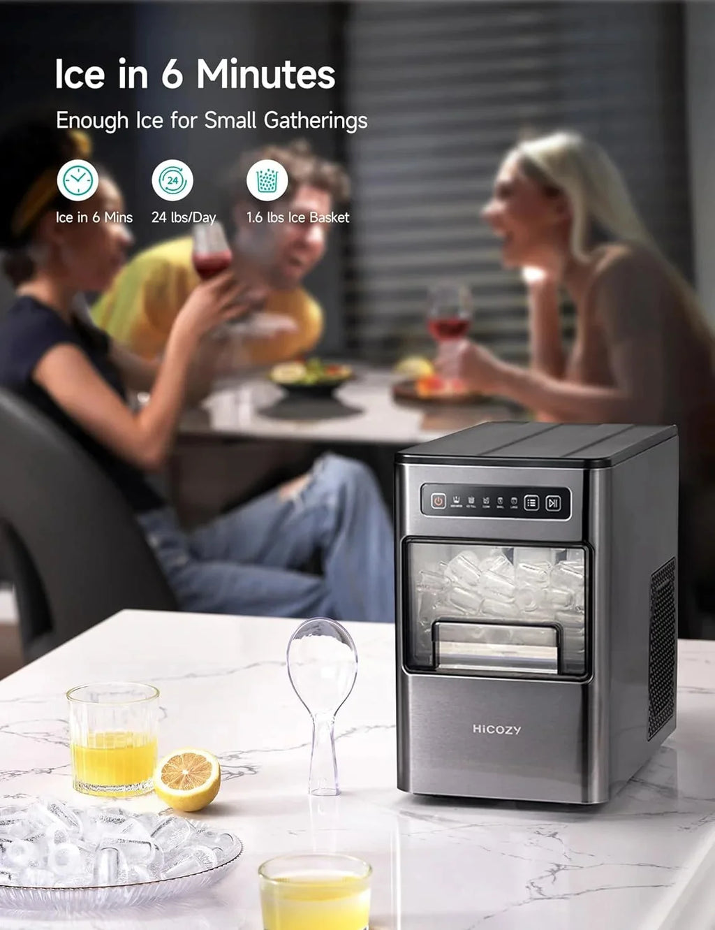 HiCOZY Portable Countertop Ice Maker With Ice Scoop - 24 lbs/Day, Ice in 6 Mins