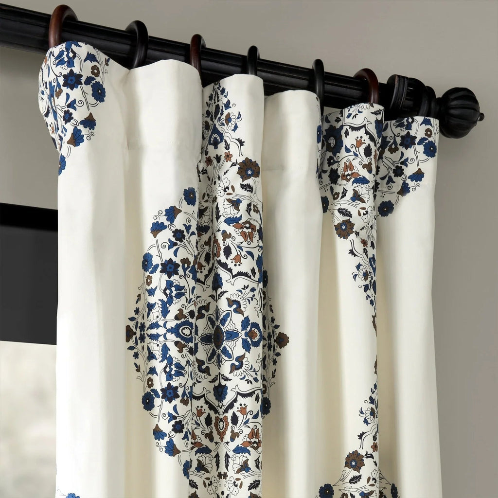 Medallion Damask Printed Cotton Room Darkening Curtain Panel, 1 Piece, 50 in W x 84/96/108/120 in L