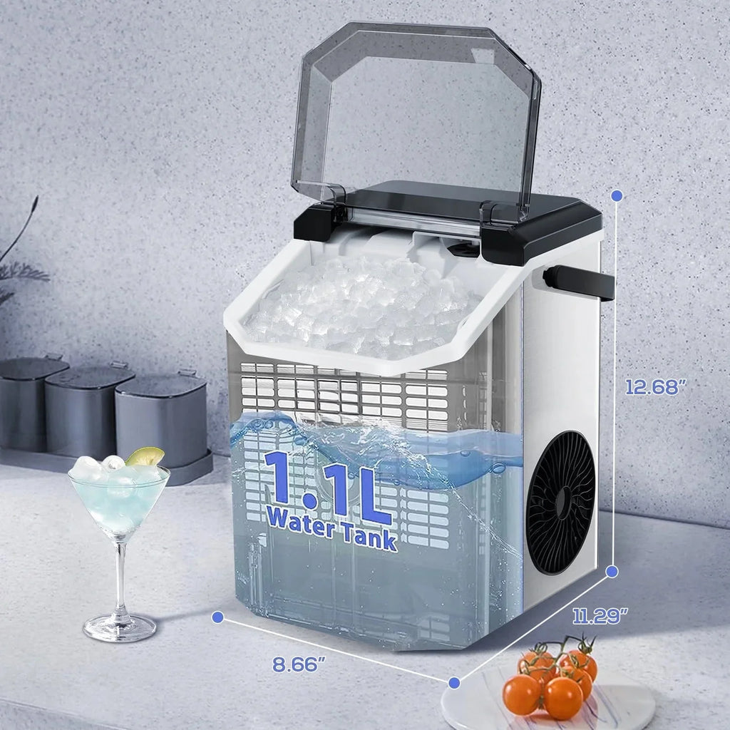 Auseo Countertop Nugget Ice Maker, 35Lbs/24H, 1.1L, Stainless Steel Silver - Self-Cleaning
