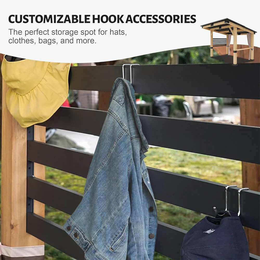 10x12FT Outdoor All-Season Wooden Cedar Hardtop Gazebo With Metal Roof And Back Curtains - SAK57184