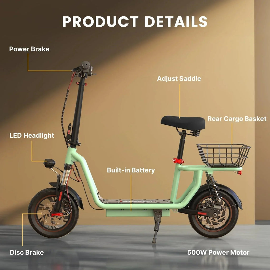 iScooter Electric Scooter With Seat, 500W, 21 Miles, 15.6 mph - i12