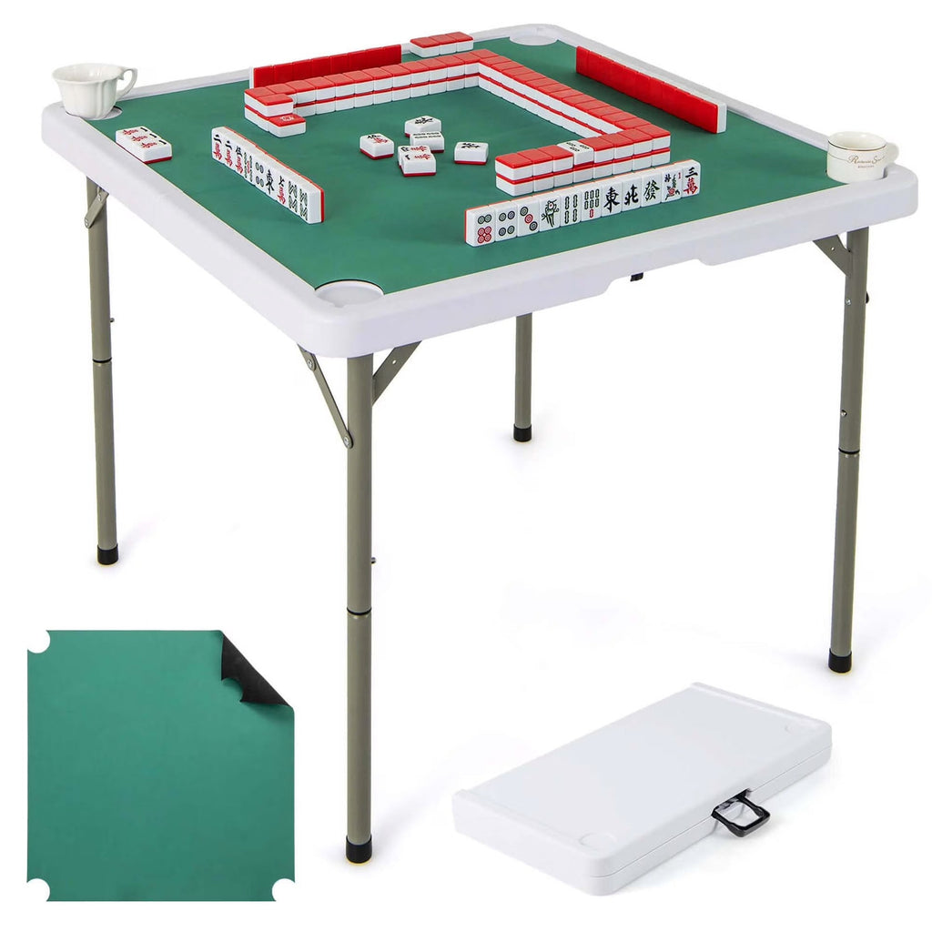 Costway Folding Mahjong Table With Cup Holders, Felt Mat And Carrying Handle - 35in x 35in x 29in