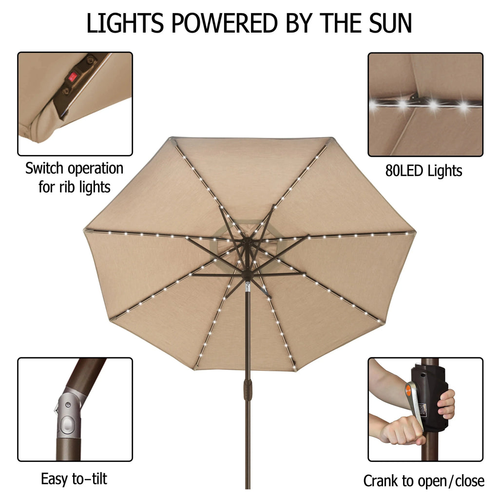 EliteShade 9ft Market Patio Umbrella With 80 LED Lights, Ruby