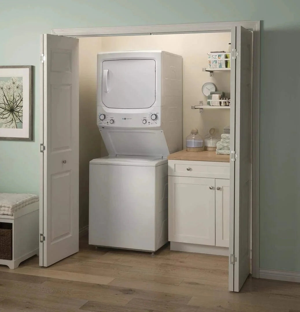 GE Unitized Spacemaker 3.9 Cu. Ft. Washer With Stainless Steel Basket And 5.9 Cu. Ft. Electric Dryer - GUD27EESNWW