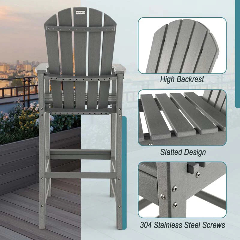 Outdoor HDPE Tall Adirondack Counter Height Bar Stool With Armrests And Footrest - 30Quot