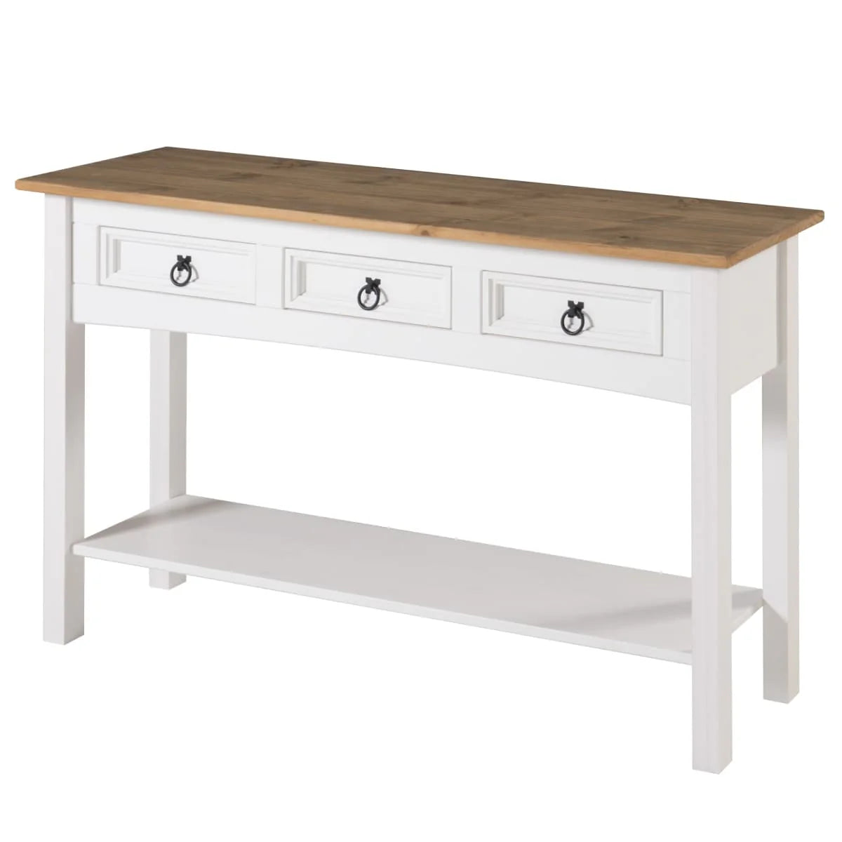 Solid Pine Wood Console Table With 3 Drawers - 47.99in W x 12.64in D x 28.82in H